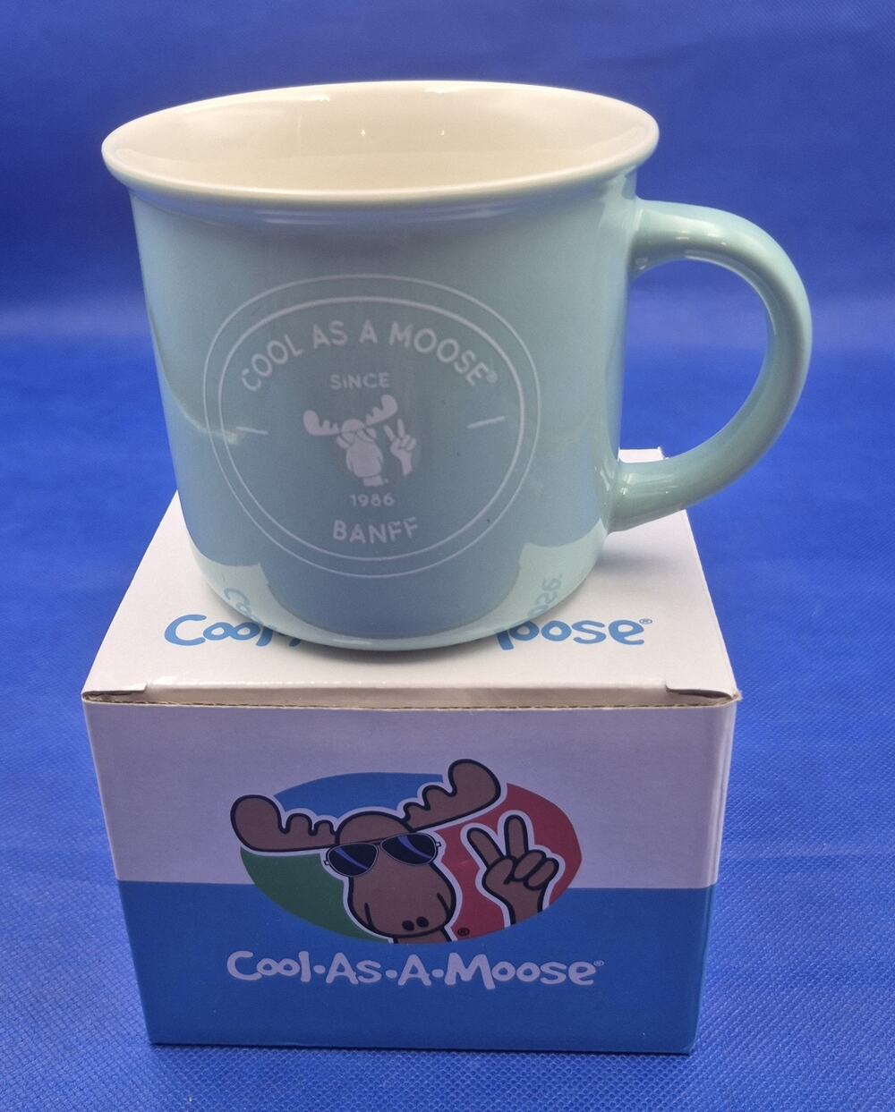 Cool As a Moose 16oz Ceramic Mug 16oz Light Blue Banff Souvenir NEW in Box